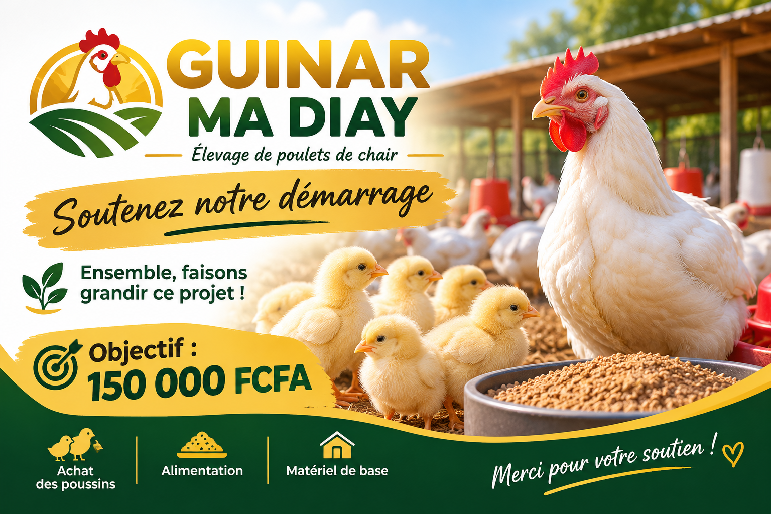 Aidons Guinar Ma Diay à démarrer son élevage de poulets de chair 🐔